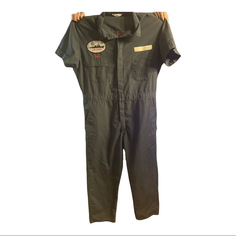 Vintage Bath Iron Works Maine ship builder coveralls. Engineer red embroidery!